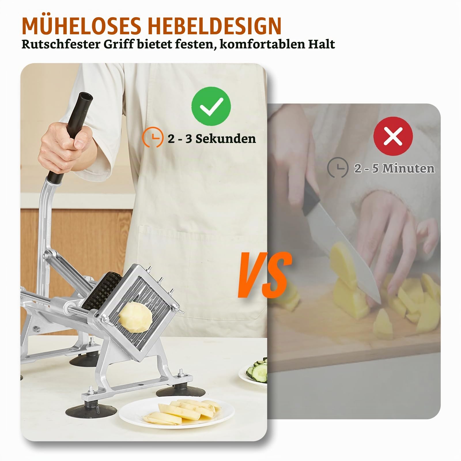 VEVOR Kommerzieller Gemüseschneider 1/4 Zoll, Obstschneider Aus Edelstahl & Aluminiumlegierung, Manuell Für Radieschen, Zwiebeln, Kartoffeln, Zitronen