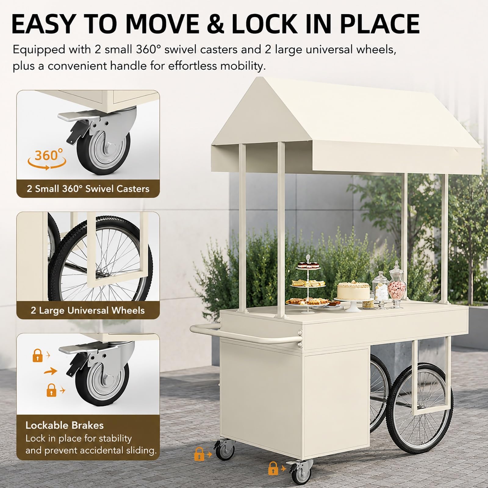 Puesto Ambulante con Toldo, Carrito de Venta para Mercadillo, Stand de Venta con Ruedas, Puesto para Exterior con Almacenaje(Red,120x70cm/47x27.5in)