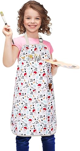 FreeNFond Delantal ajustable para niños con 4 bolsillos para hornear pintura