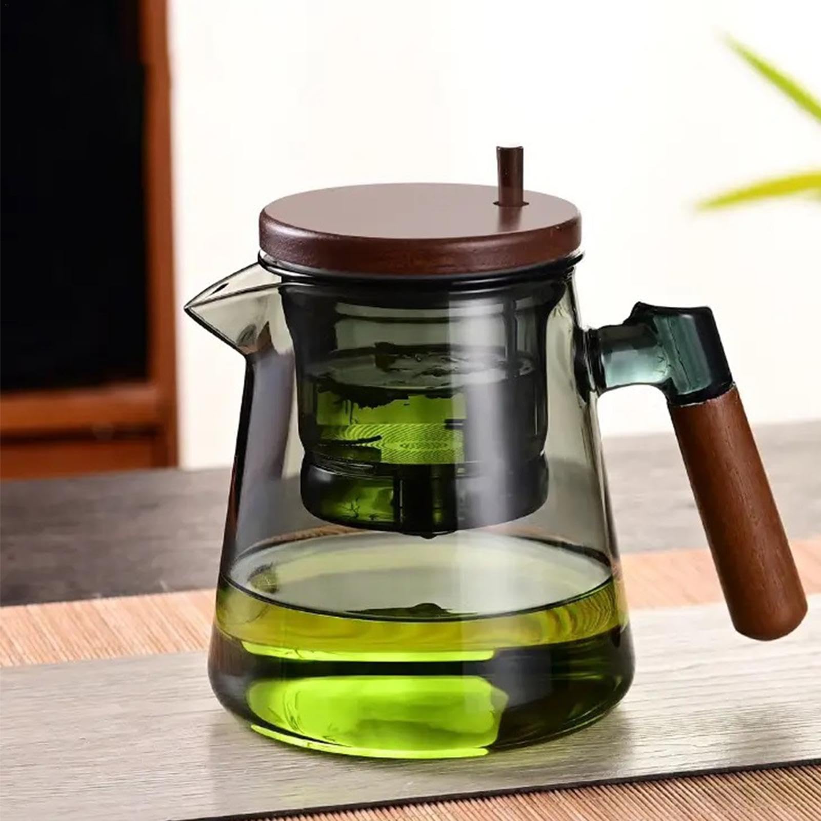 Enchanti Tea Pot,Press Control Glass Teapot - 750ml Teapot With Wooden Handle, Glass Teapot For Tea Water Separation