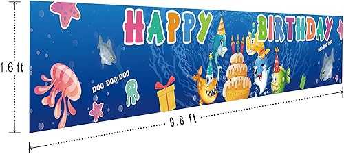 Miniatura 2 de Banderín grande para cumpleaños con tiburón para niños, decoración de fiestas de cumpleaños, suministros de fiesta de cumpleaños, suministros de