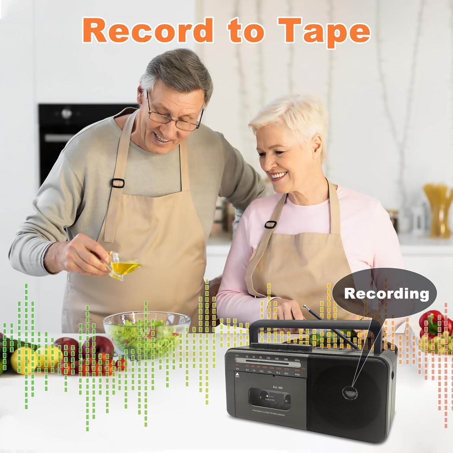 Boombox - Lettore di cassette Bluetooth registratore a nastro Am/FM/SW Radio Stereo Tape Player/Registratore con grande altoparlante e connettore per cuffie, USB/TF/MP3 Tape Player AC