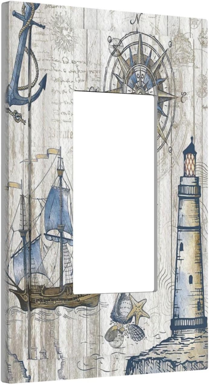 Decora Outlet Wall Plate Nautical Lighthouse Boat Wood 1 Gang Rocker Decorative Switchplate Faceplate Gfci Light Switch Covers For Farmhouse Bathroom Bedroom Decor image 2