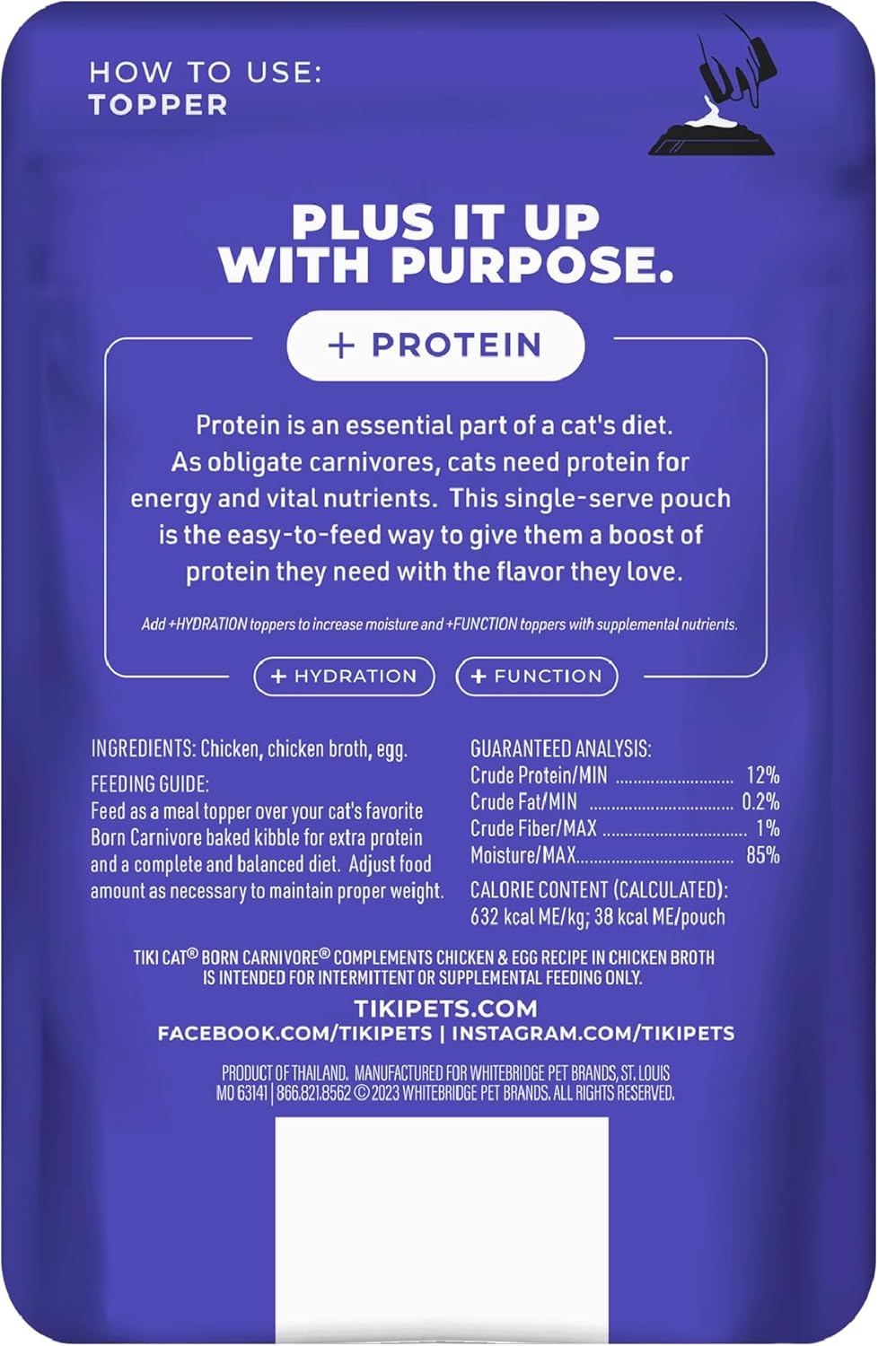 Tiki Cat Born Carnivore Complements Wet Cat Food Topper, Chicken & Egg 2.1 oz. Pouch (12 Count)