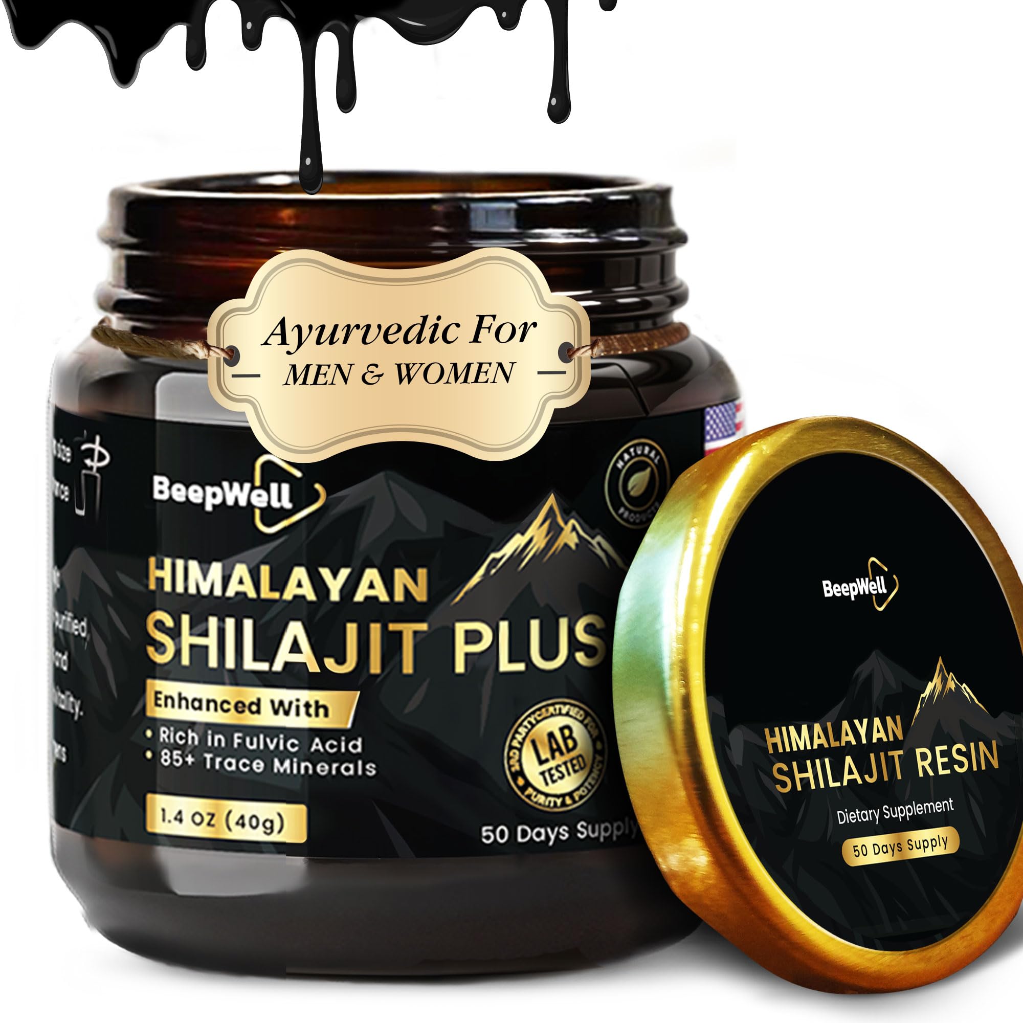 Natürliches Shilajit Pure Resine mit Ashwagandha & Schwarzem Pfeffer – Hochreines Himalaya resin mit Fulvinsäure & Mineralien – 40g – 50 Portionen