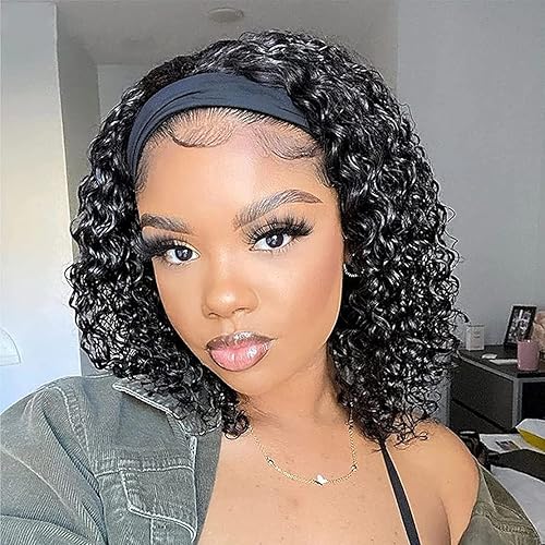 Miniatura 14 de #99J Peluca de diadema burdeos de cabello humano ondulado profundo para mujeres afroamericanas, 150% de densidad, sin encaje frontal, hecha a