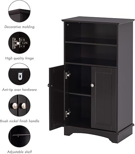 Miniatura 6 de Spirich Armario de almacenamiento para baño, armario de madera con puertas y estantes ajustables, organizador de almacenamiento independiente para