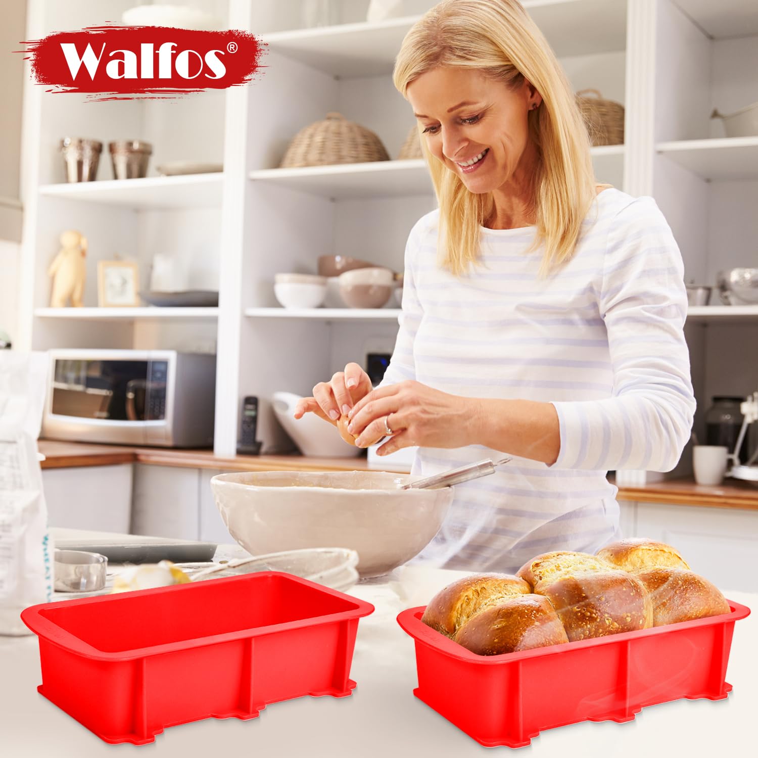 Walfos Silikon-Brot-Kastenform, 22,9 x 12,7 cm, Antihaft-Silikon-Kastenform zum Backen, 2er-Set, perfekt für Brot, Kuchen, Hackbraten, spülmaschinenfest