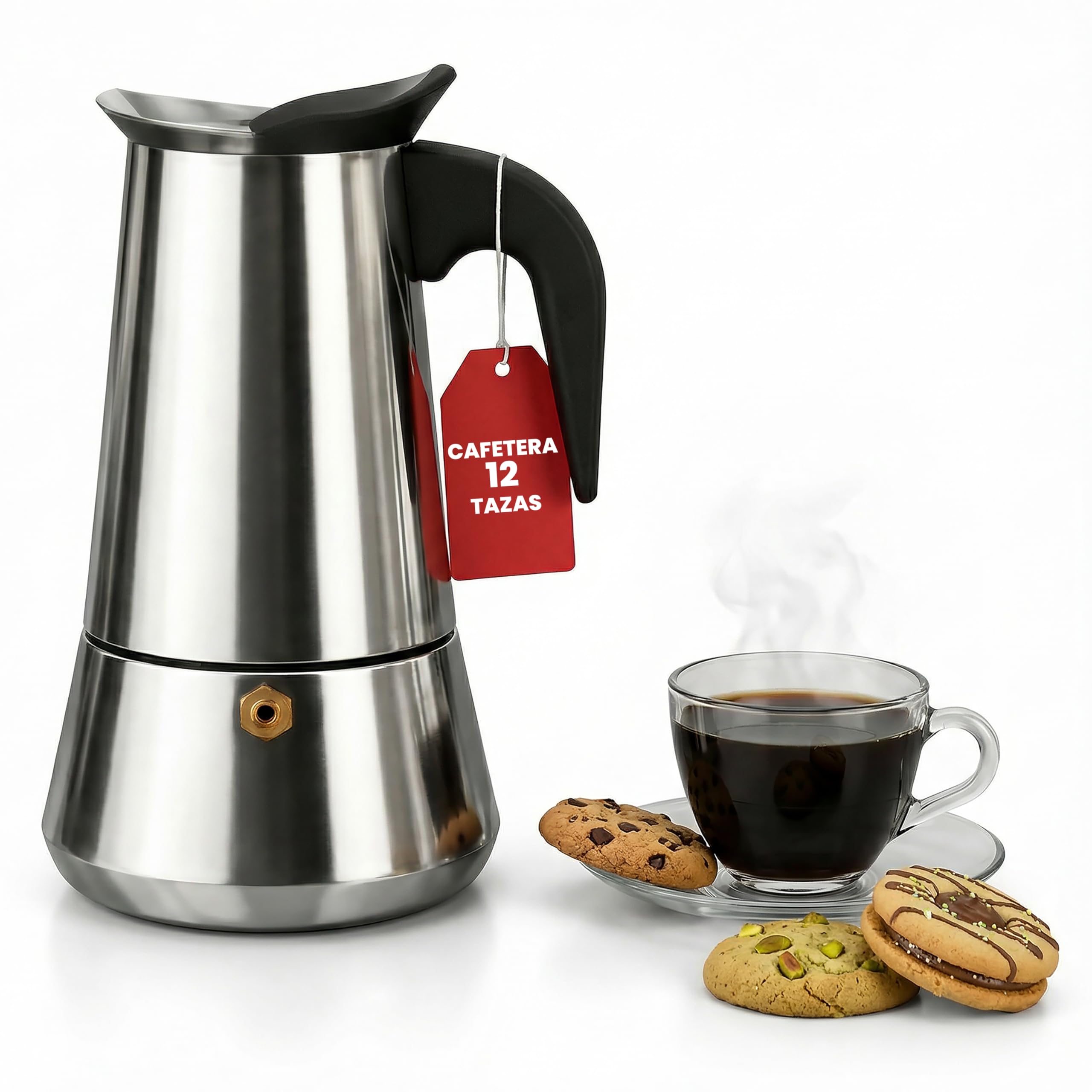 Galvxn. Cafetière italienne à induction - Cafetière en acier inoxydable - 12 tasses (600 ml) - Compatible gaz, vitrocéramique et induction.