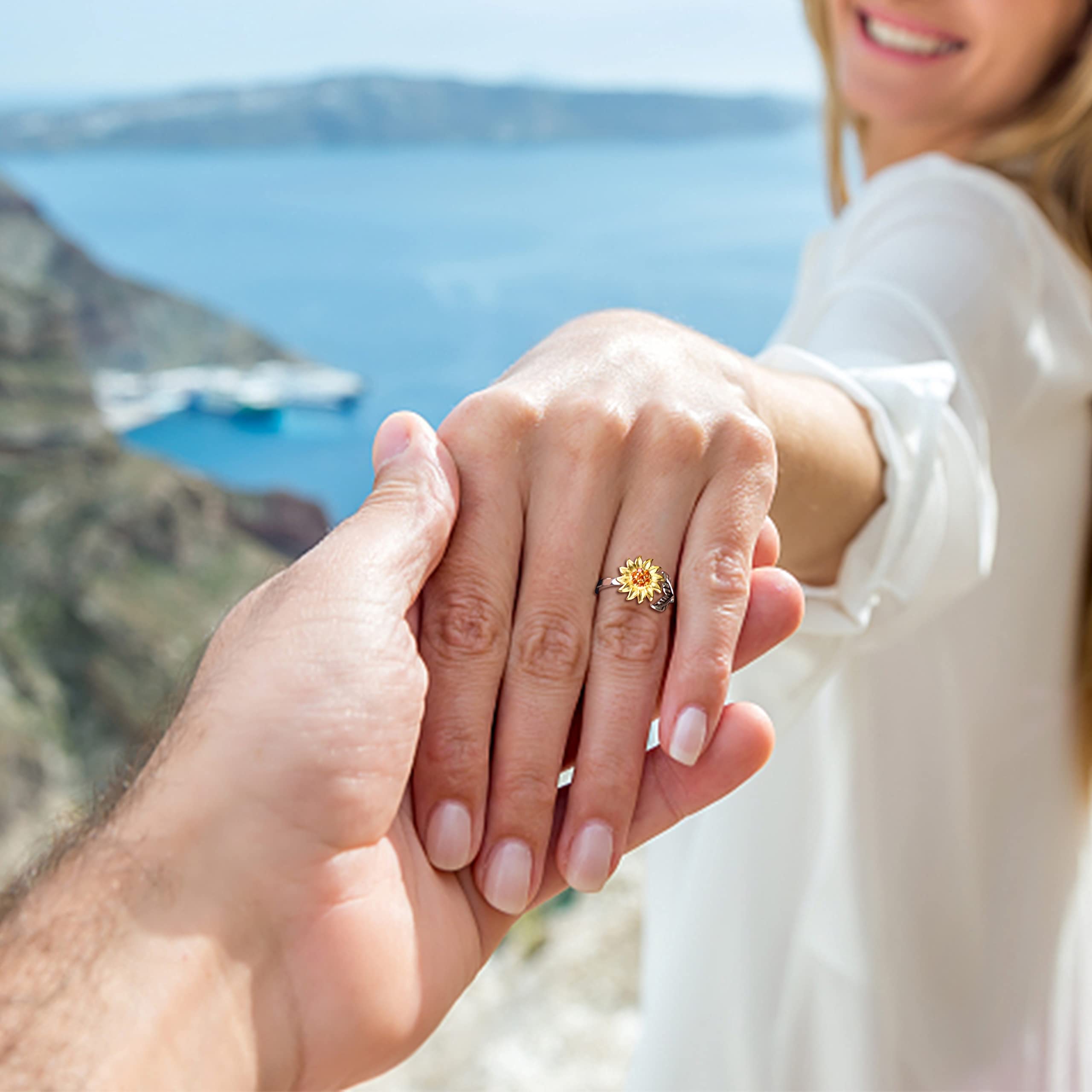 Jstyle Fidget-Angst-Ringe für Frauen, Spinner-Bandringe für Angst, verstellbare Sonnenblumen-Perlen, Stressabbau, drehbar, stapelbares Ring-Set, bequeme Passform, Größe 4–12, 11 Stück