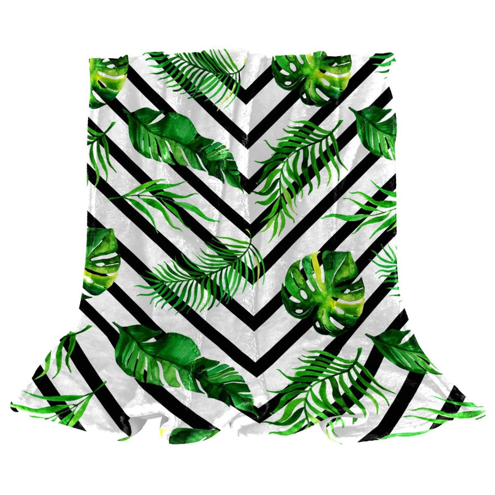 Couverture polaire feuilles tropicales plaid chaud et doux pour lit 150x100cm