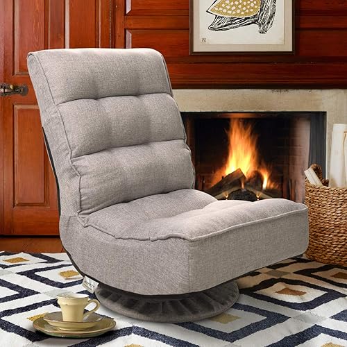 Miniatura 2 de Sillas de suelo para adultos asientos giratorios de piso 360 con soporte trasero silla de meditación con 7 posiciones ajustables silla de juego gris