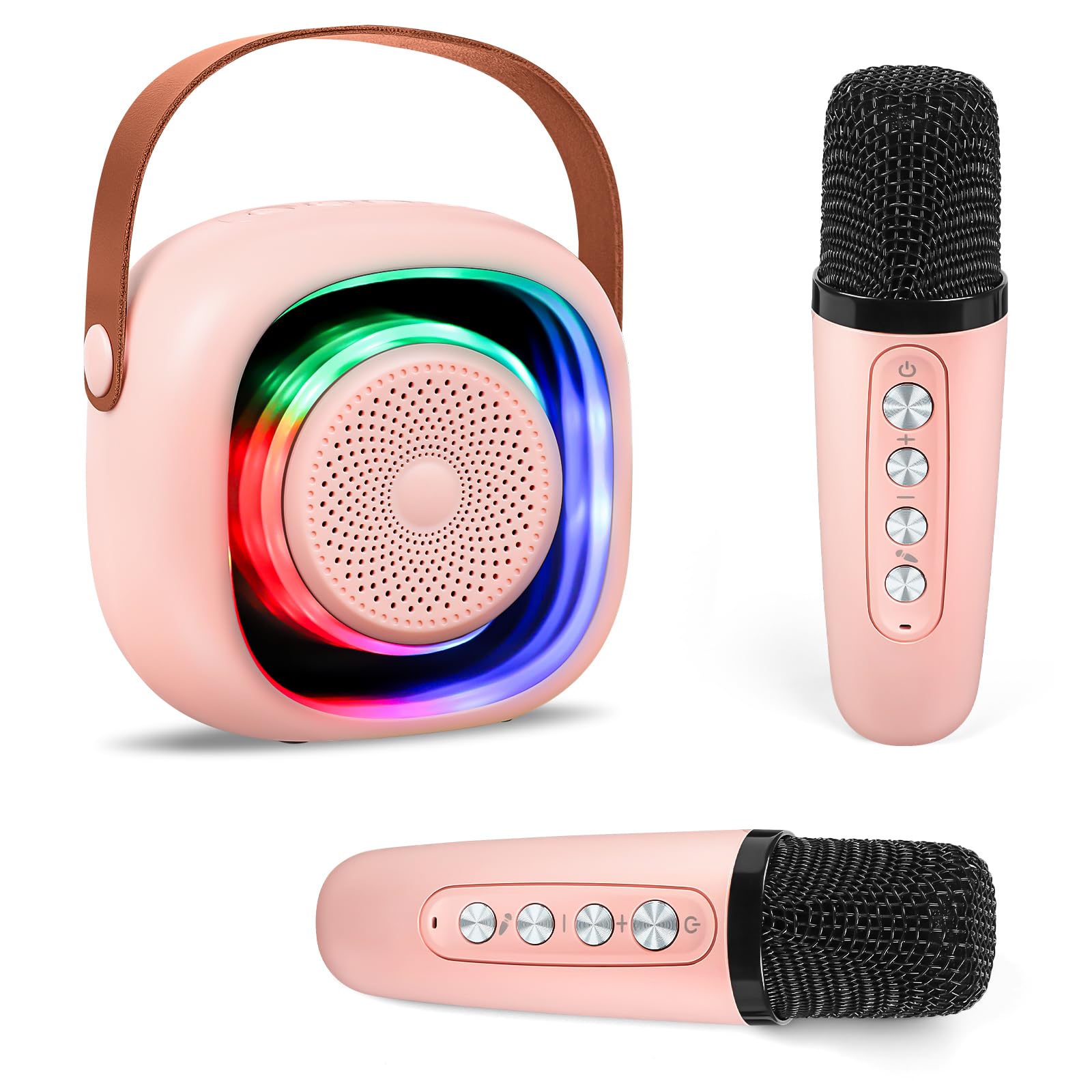 Mini Karaoke Machine for Kids Gifts: Portable Bluetooth Speaker with 2 Wireless Microphones - Fun Christmas Birthday Gifts Toys for Girls Boys Teens Ages 4 5 6 7 8 9 10 11 12 Year Pink