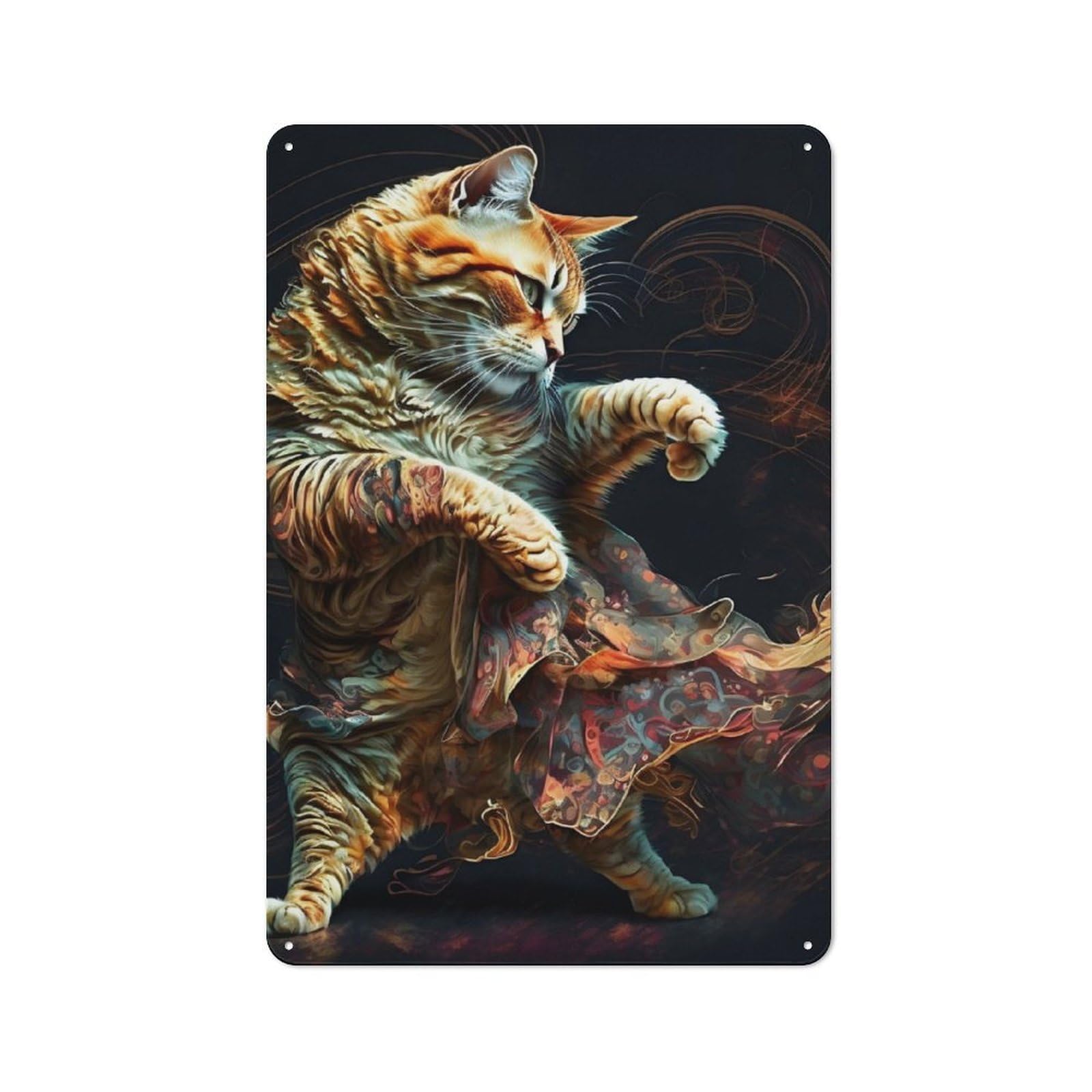 Tin Sign 30x20cm with Cat Dancing for Hallway Wall, Retro Decor, Suited to Hallway Decor Lovers