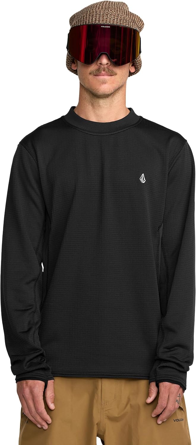 Volcom mens Gridlock Fleece Sweatshirt – Thermal Mid-layer Crew With Thumbholes