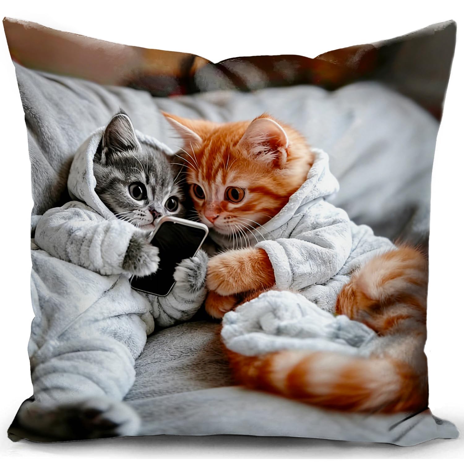 KUNQIAN Cat Cushion Cover for Cat Lovers Gifts for Women Pillow Decor for Home Living Room Couch Bed Sofa 18"x18"(45x45cm)