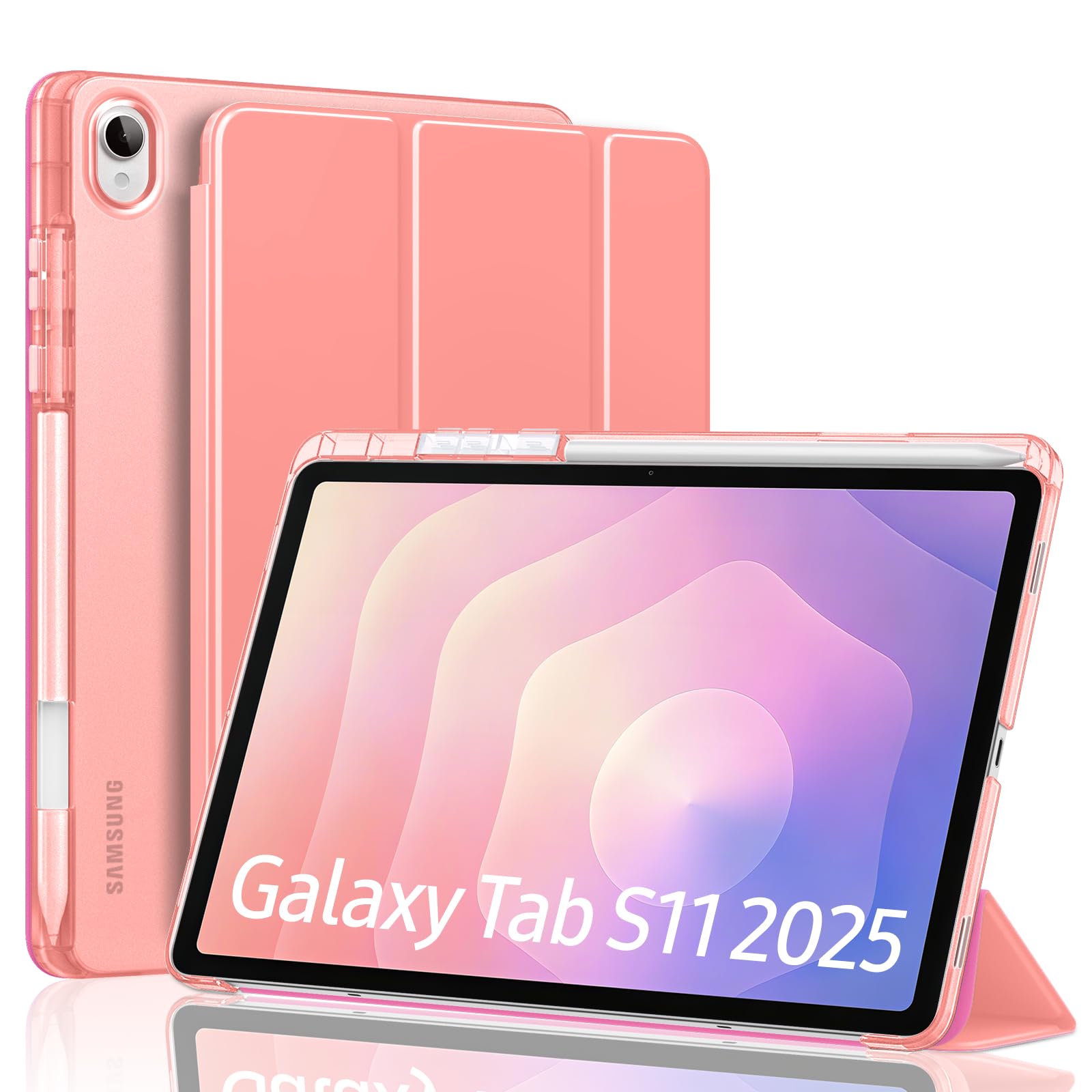 MoKo für Samsung Galaxy Tab S11 Hülle 11 Zoll 2025 [SM-X730/SM-X736B] mit S-Stifthalter,schlanke leichte Tri-Fold-Schutzdecke und durchscheinender Harter PC-Rückenhülle,Auto Wake/Sleep, Muschelschale