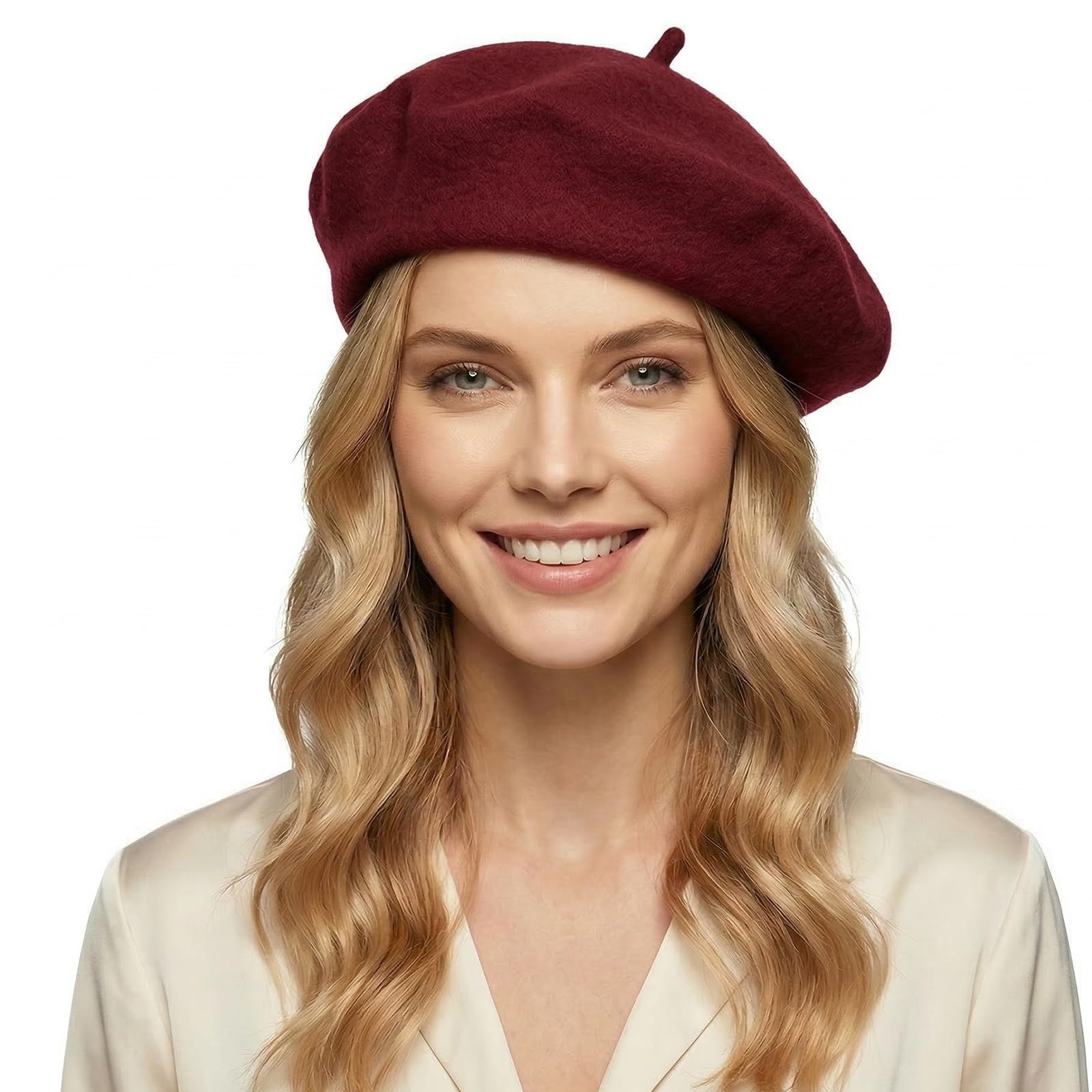 Lafefe Wool Beret hat Women, Female Autumn and Winter England Retro Hundred with Autumn Candy Colour Painter Octagonal Beret - Claret