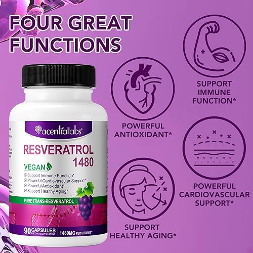 Miniatura 3 de Resveratrol 100% natural  1480 mg por porción, 90 cápsulas vegetales, 99% puro Trans-Resveratrol, antioxidante para un envejecimiento saludable,