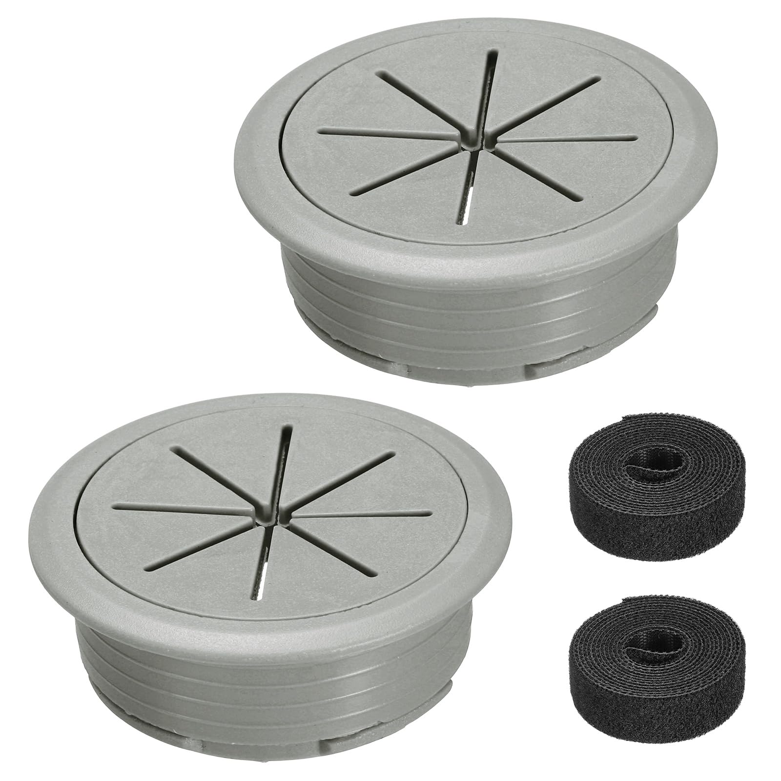 sourcing map 2Pcs Desk Grommet, 2" (50mm) Cable Hole Cover ABS Plastic Desk Grommet Flexible Cable Cord Organizer with 6.5ft Cable Tie for Home Office Table, Dark Gray