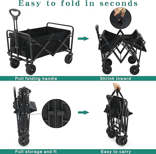 Miniatura 3 de Carro plegable plegable, carrito de playa, resistente con ruedas universales y mango ajustable, con peso de 200 libras, para campamento, compras,
