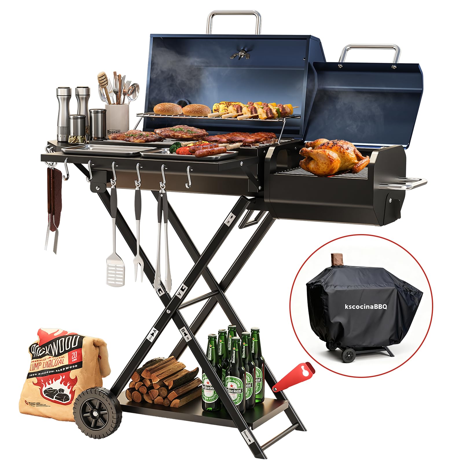 Amazon.com: kscocinaBBQ Portable Charcoal Grill with Smoking