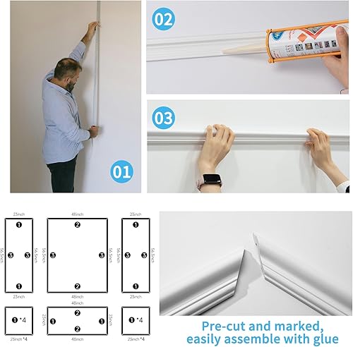 Miniatura 8 de Art3d - Juego de 6 molduras precortadas para pared, paneles de revestimiento listos para montar, para interior, sala de estar, dormitorio, se
