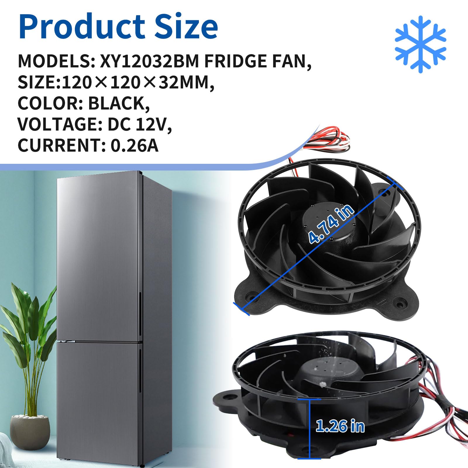 XY12032BM Refrigerator Fan Compatible with Galanz Upright Fridge