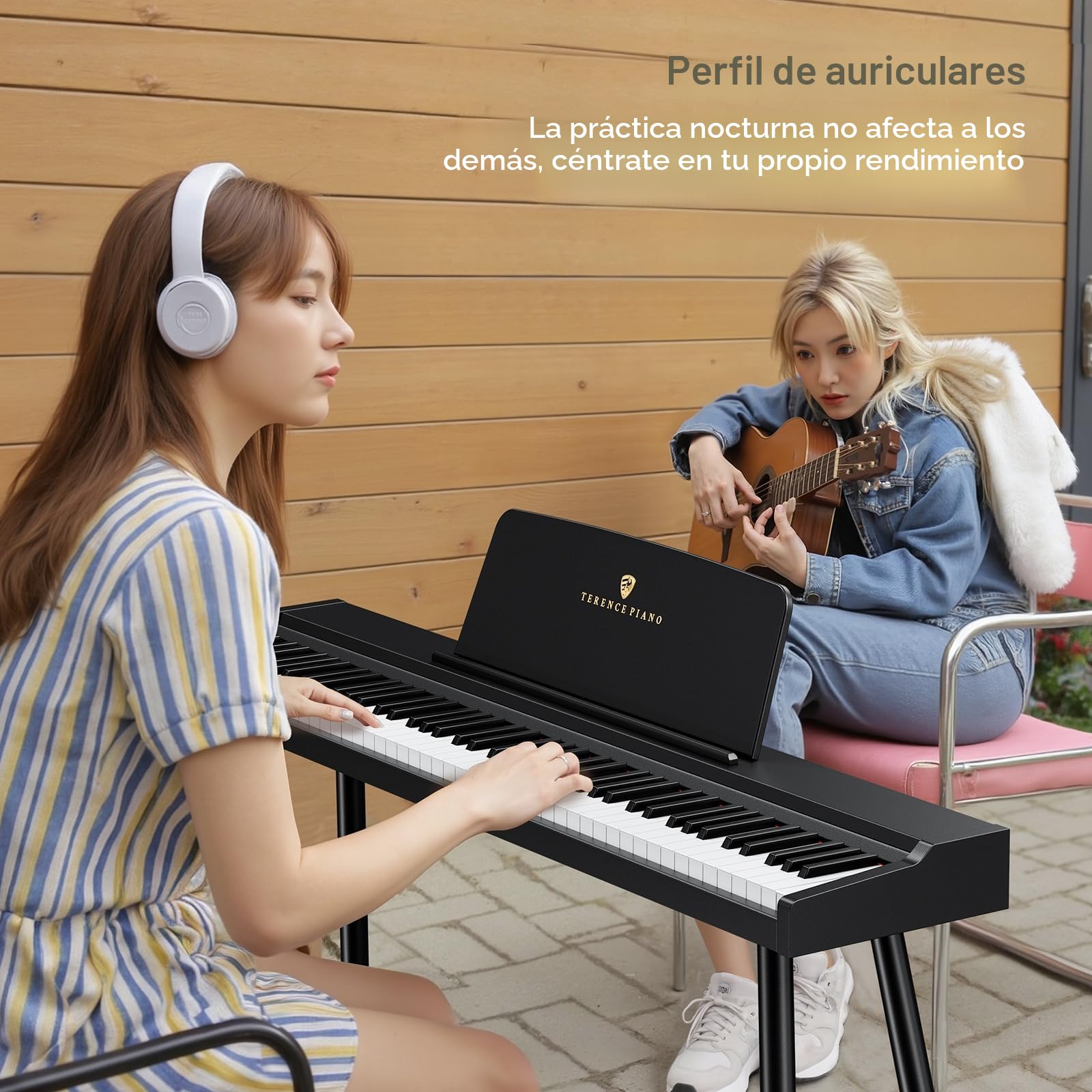 TERENCE Piano digital de 88 teclas, teclado de tamaño completo, piano digital semicontrapesado, 128 sonidos para principiantes y profesionales, conexión MIDI, conexión para auriculares y tres pedales