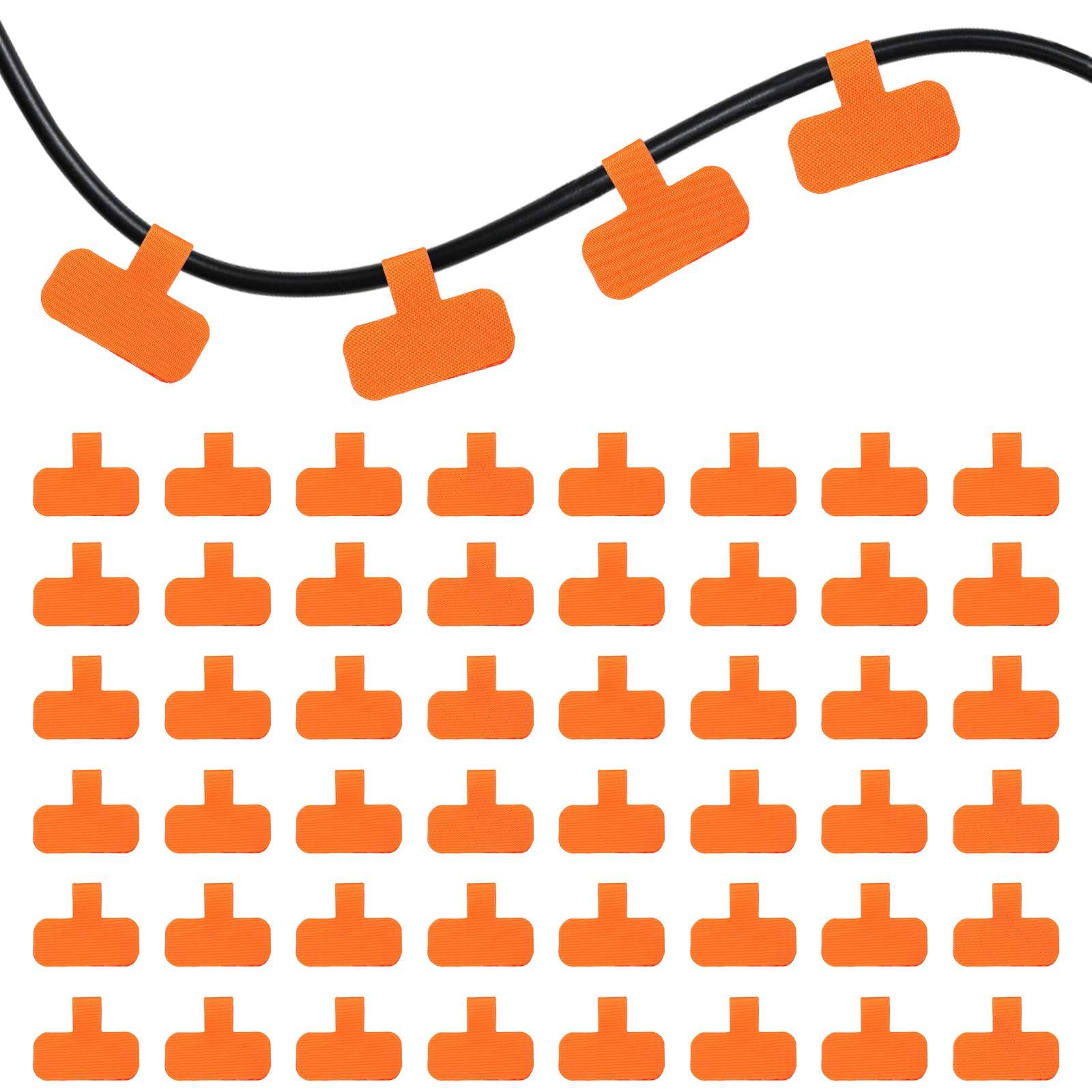PATIKIL 48Pcs Cable Labels Tags, Reusable 60MM Write on Wire Tags Cord Labels Hook Loop Rectangle Cable Ties for Electronics Organize Wire Classify Identification Management, Orange