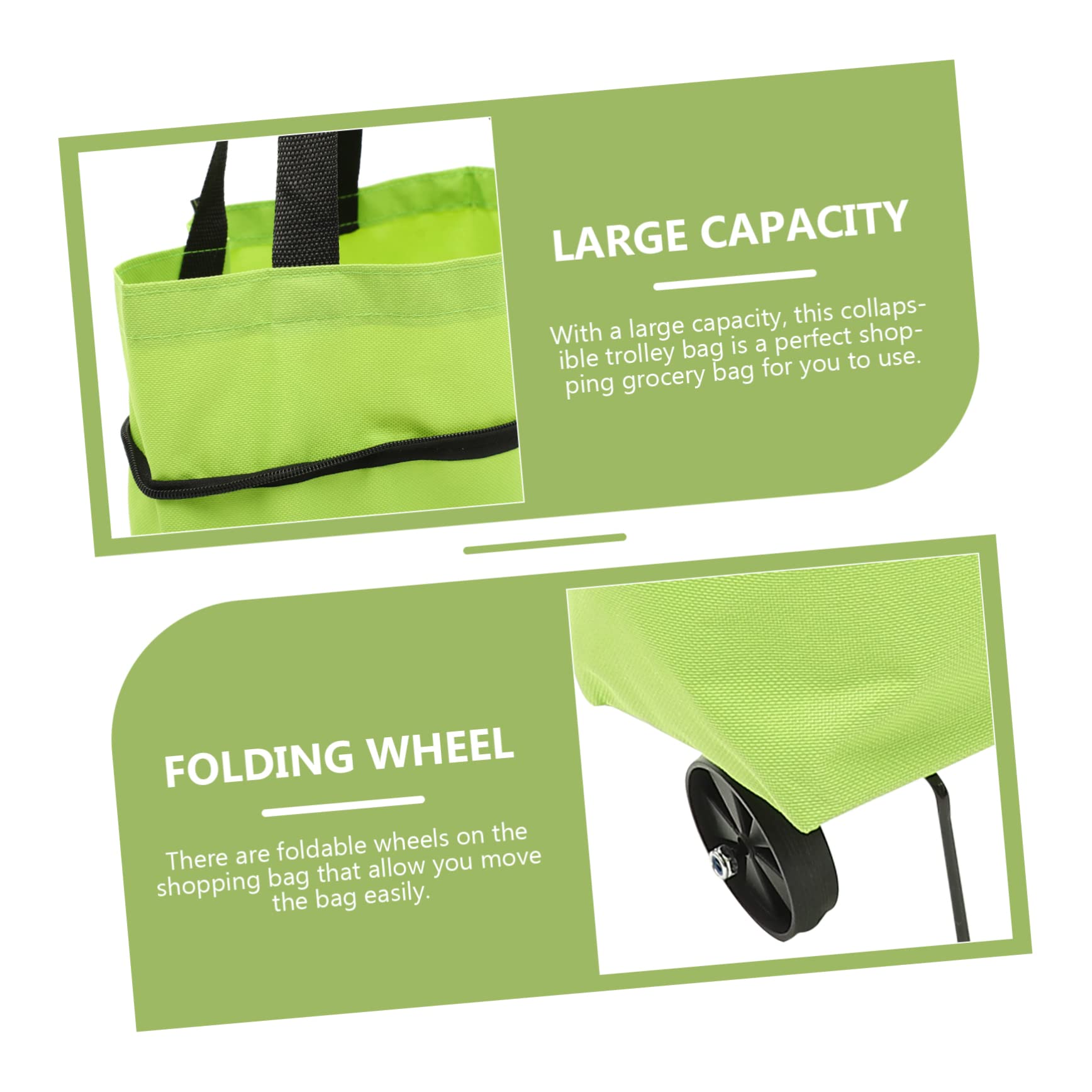 SOESFOUFU Collapsible Trolley Bag with Wheels Large Capacity Folding Grocery Bag for Shopping with Adjustable Handles Convenient Emerald Green - Image 4