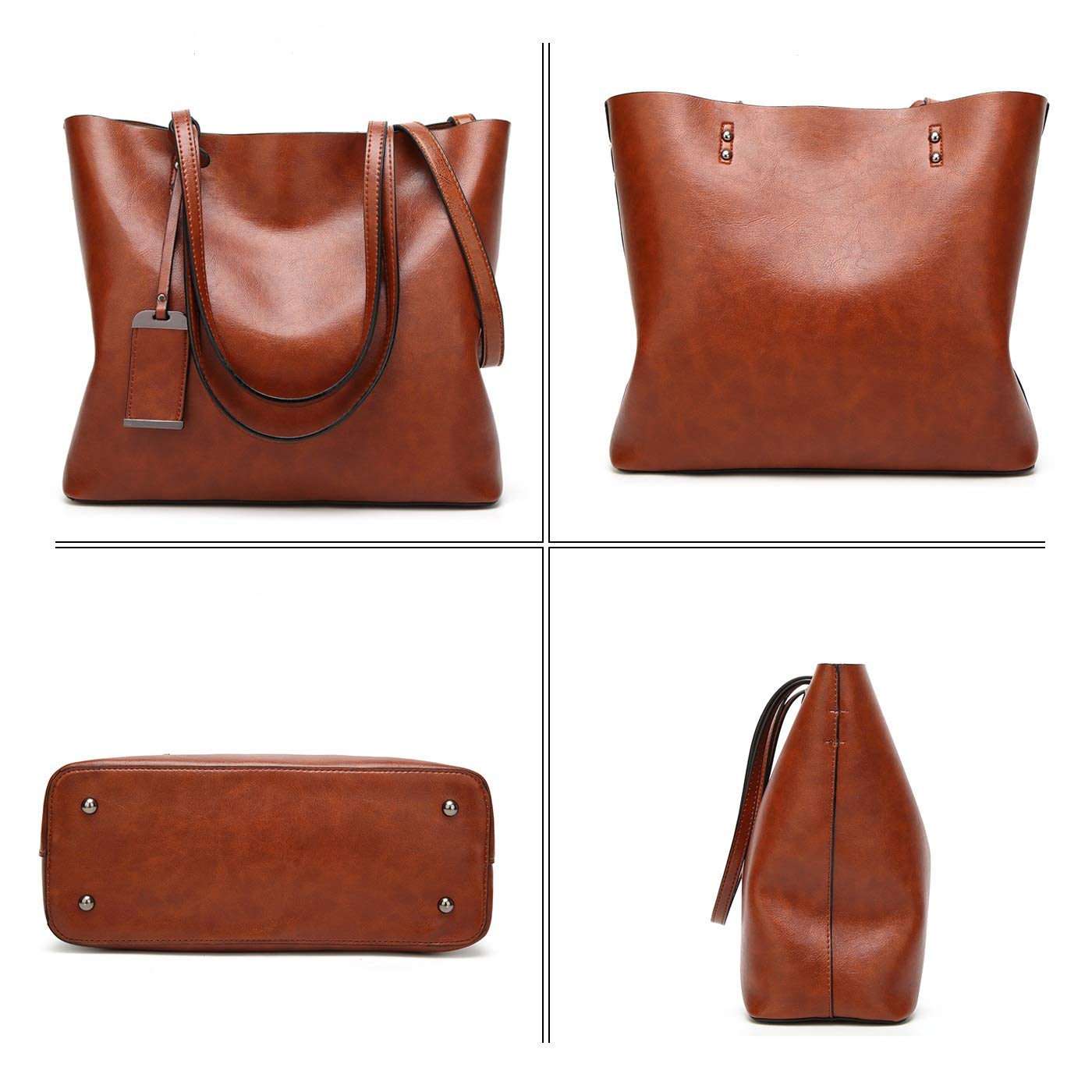 Coolives Tote - Borsa a tracolla in pelle PU, da donna, verticale, con tracolla damasco