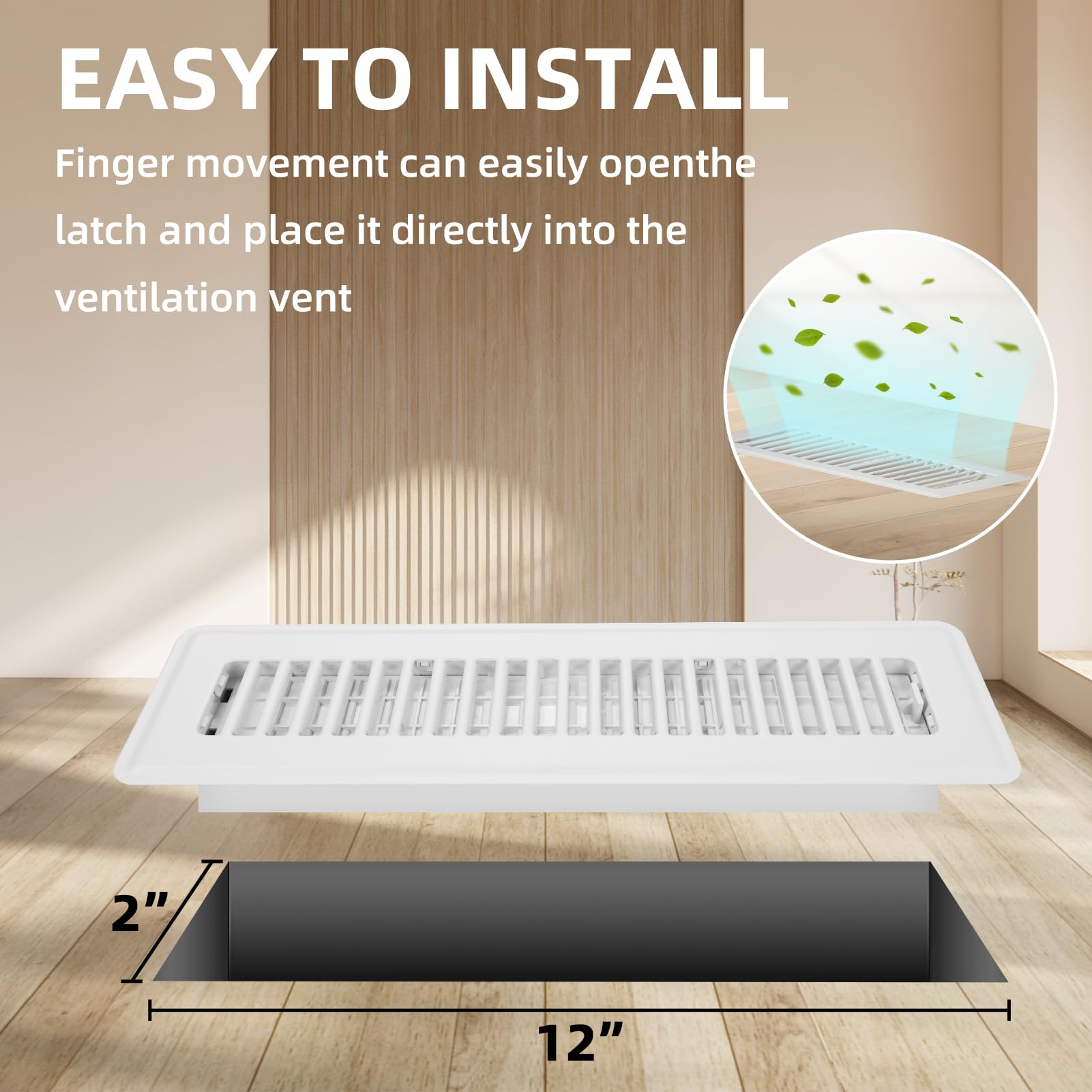 Rejilla de suelo de 2 x 12 pulgadas, paquete de 4 cubiertas de ventilación de piso para el piso del hogar, rejillas de acero resistente, cubiertas de ventilación ajustables de 4 x 10 pulgadas, color