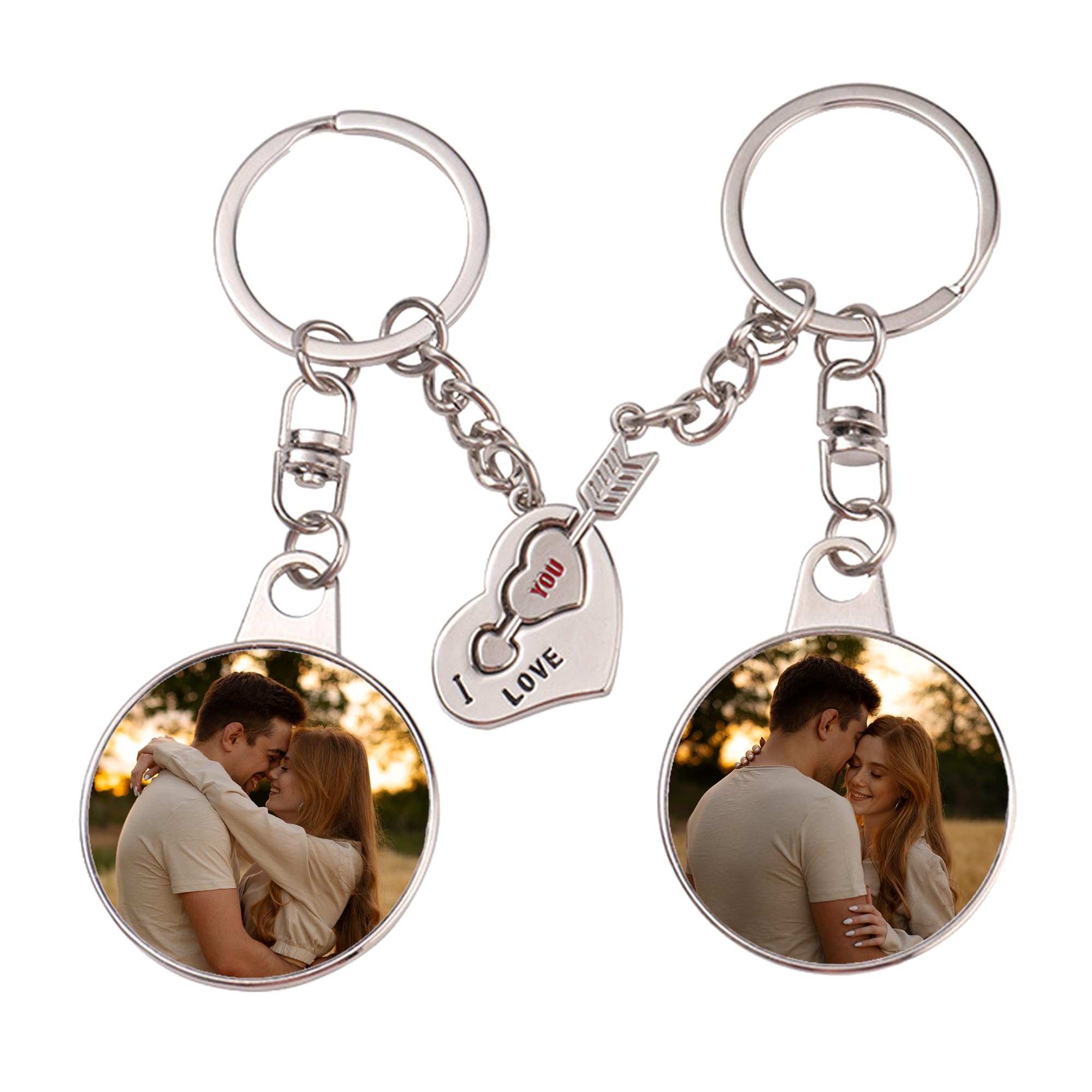 Personalised Photo Keyring Customised Keyring for Adults, Custom Keyring Gifts for Couples Family Kids Pet Friends, Gifts for Valentine's Day Fathers Christmas (His & Hers Round)