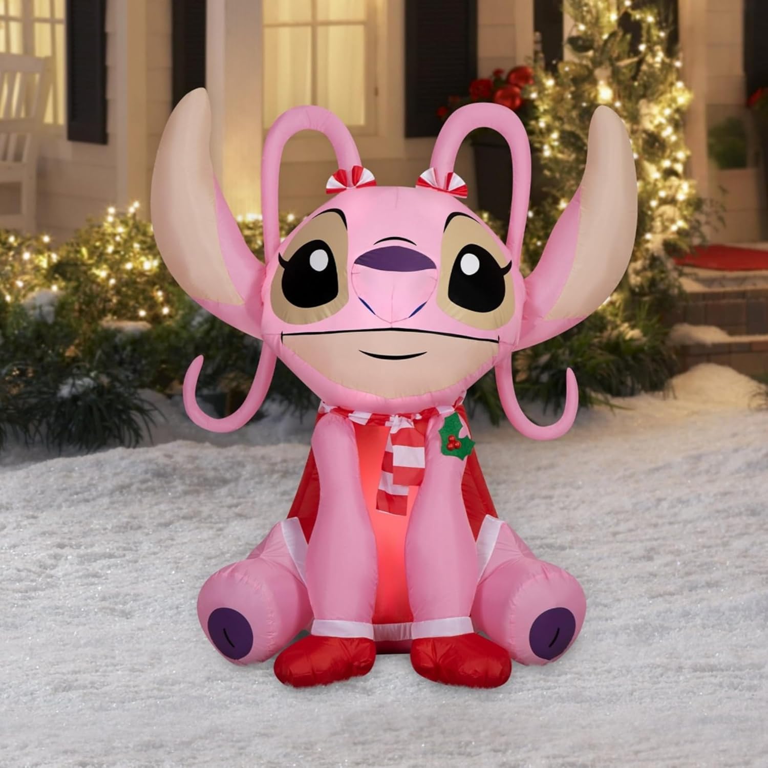 Gemmy Disney Stitch Christmas Inflatable, 4.5 Ft Tall, Elf and Angel Versions, Outdoor Holiday Decoration (Stitch Angel)