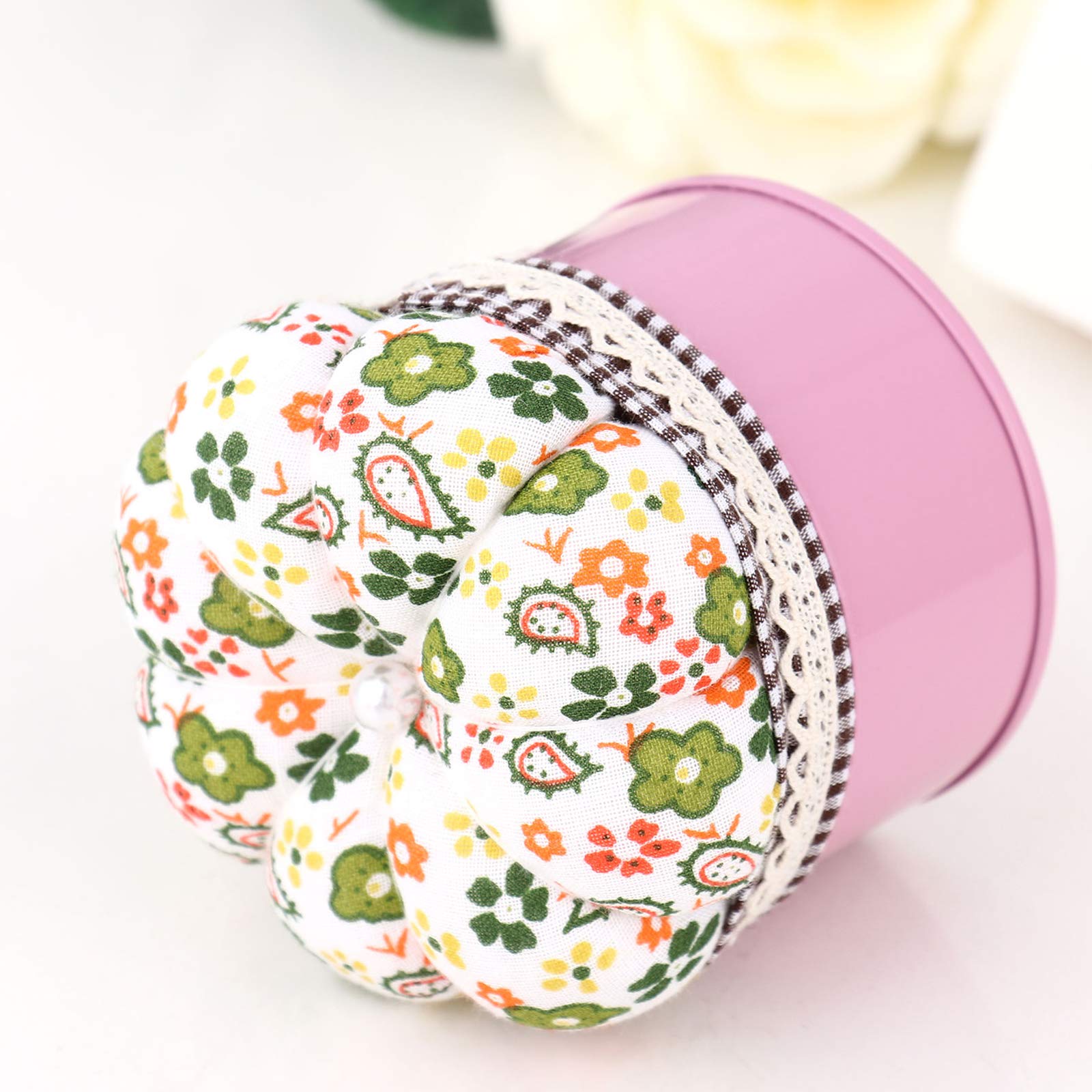 Cuscino Porta Aghi A Forma Di Zucca | Accessorio Cucito Con Scatola In Ferro Per Forbici E Bottoni - Foto 3