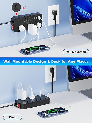 Miniatura 4 de Regleta protectora de sobretensiones, cable de extensión de 6 pies con múltiples salidas y 4 puertos USB (1 USB C PD20W), salida de extensión de