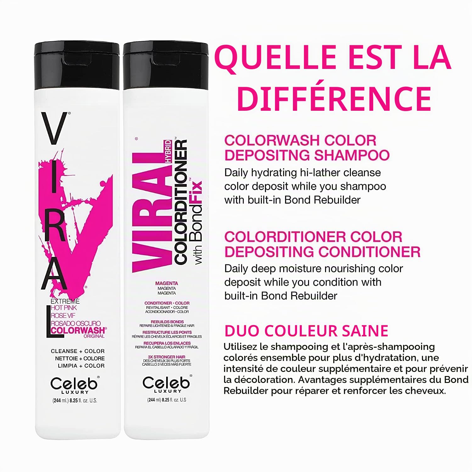 Celeb Luxury Viral Semi Permanent Colorwash Shampoo - Extreme Hot Pink 245ml