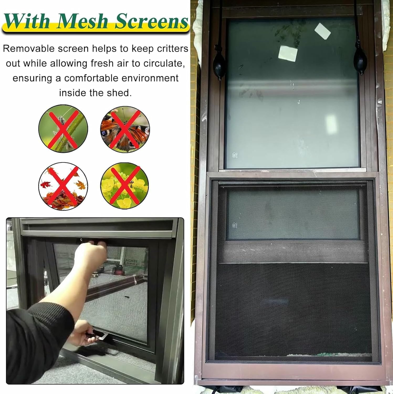 Chicken Coop Windows with Screens, Vertical Sliding Shed Window, Black Aluminum Household Ventilation Replacement Windows, for Bathroom Kitchen Playhouse Barns Greenhouse