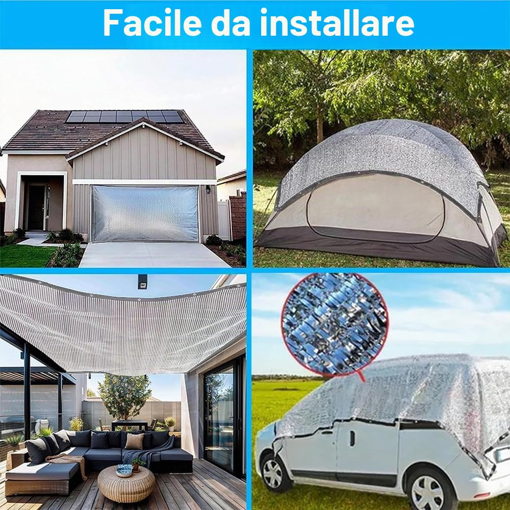 Rete ombreggiante per auto, 3 x 4 m, protezione solare per auto, telo riflettente ombreggiante in alluminio, 80% protezione dai raggi UV, protezione dal calore per serra all'aperto, cani, animali