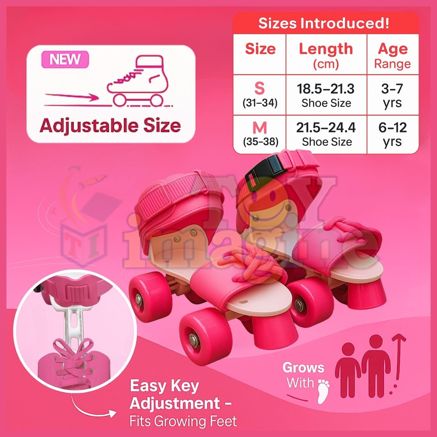 Toy Imagine Adjustable Inline Roller Skates for Kids Girls Age 4–12 | Beginner-Friendly Skating Shoes with Front Brake & Polyurethane Wheels | Skates for Boys & Girls 4+ Years (Pink, Size 5–12 UK) 3