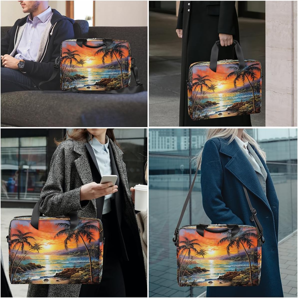Tropical Tree Sea Laptop Bag Carrying Case 15.6 Inch Laptop Briefcase Messenger Shoulder Bag for Tablet Computer Bag for Travle Business Men Women