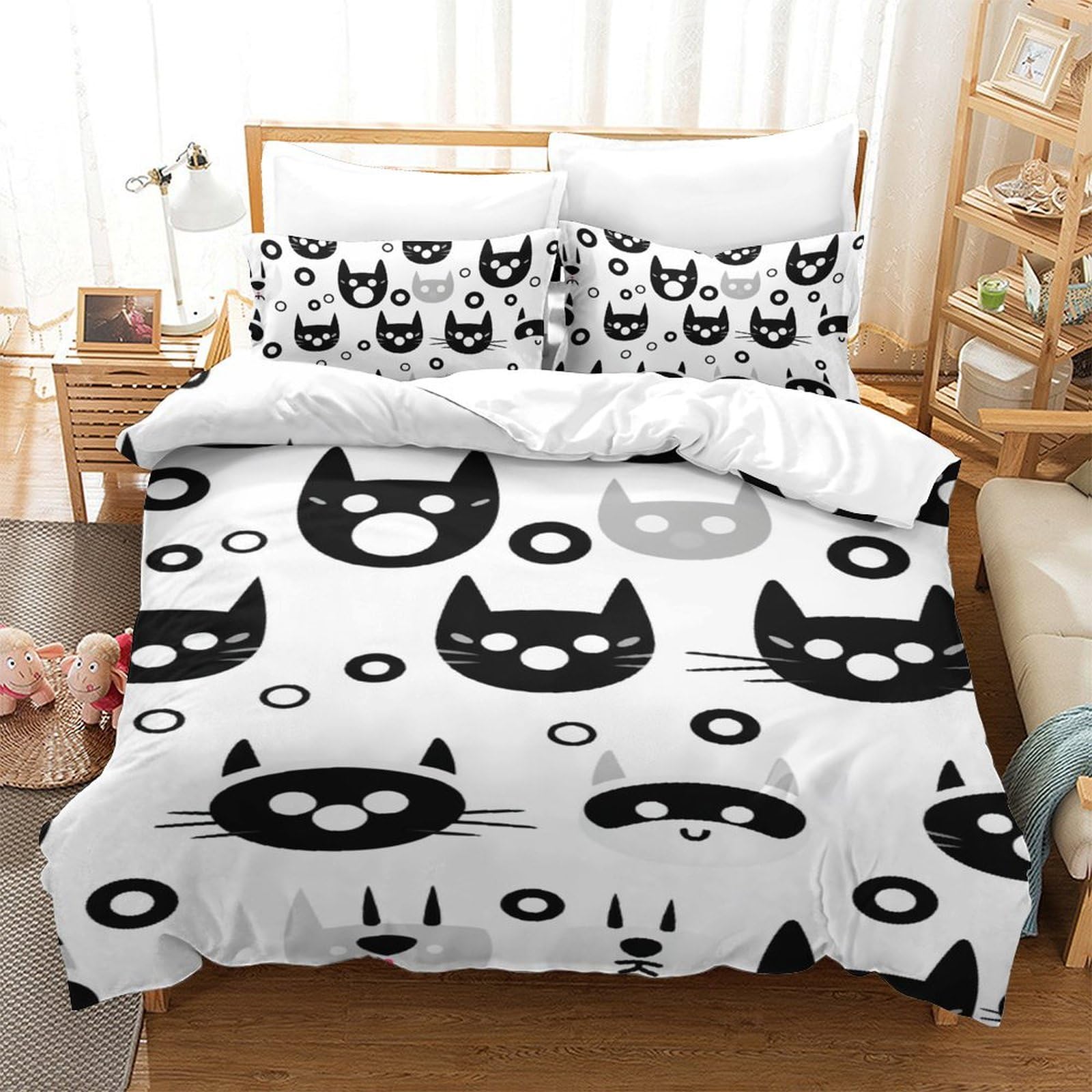 Linge de lit chat 3D microfibre douce 140x200 avec fermeture