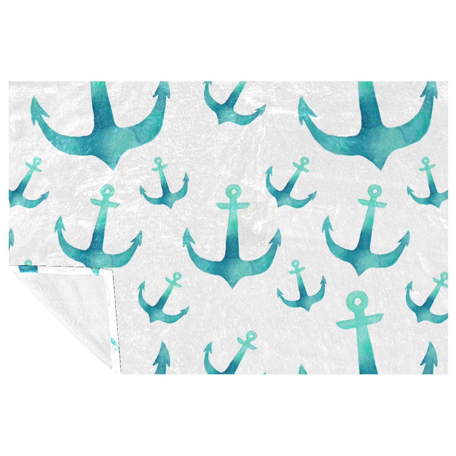 Couverture douce motif ancre verte, cadeau idéal plaid 150x100 cm