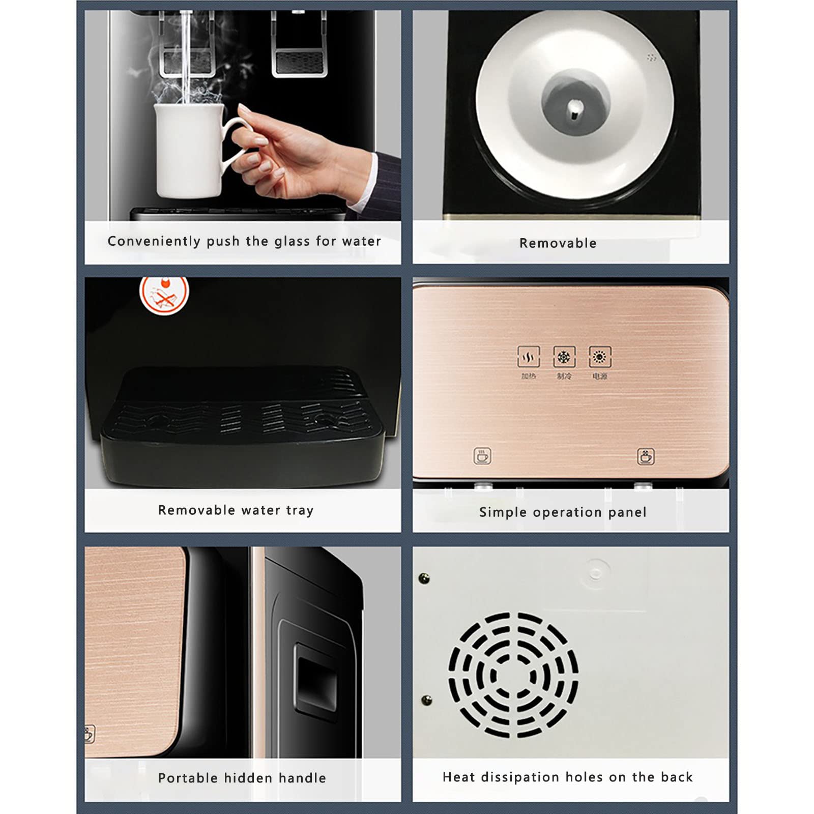 Countertop Water Cooler Dispenser Top Loading, Hot and Cold Water Glass Panel Energy Saving and Silent Long-Term Heat Preservation For Homes, Kitchens, Offices, Dorms