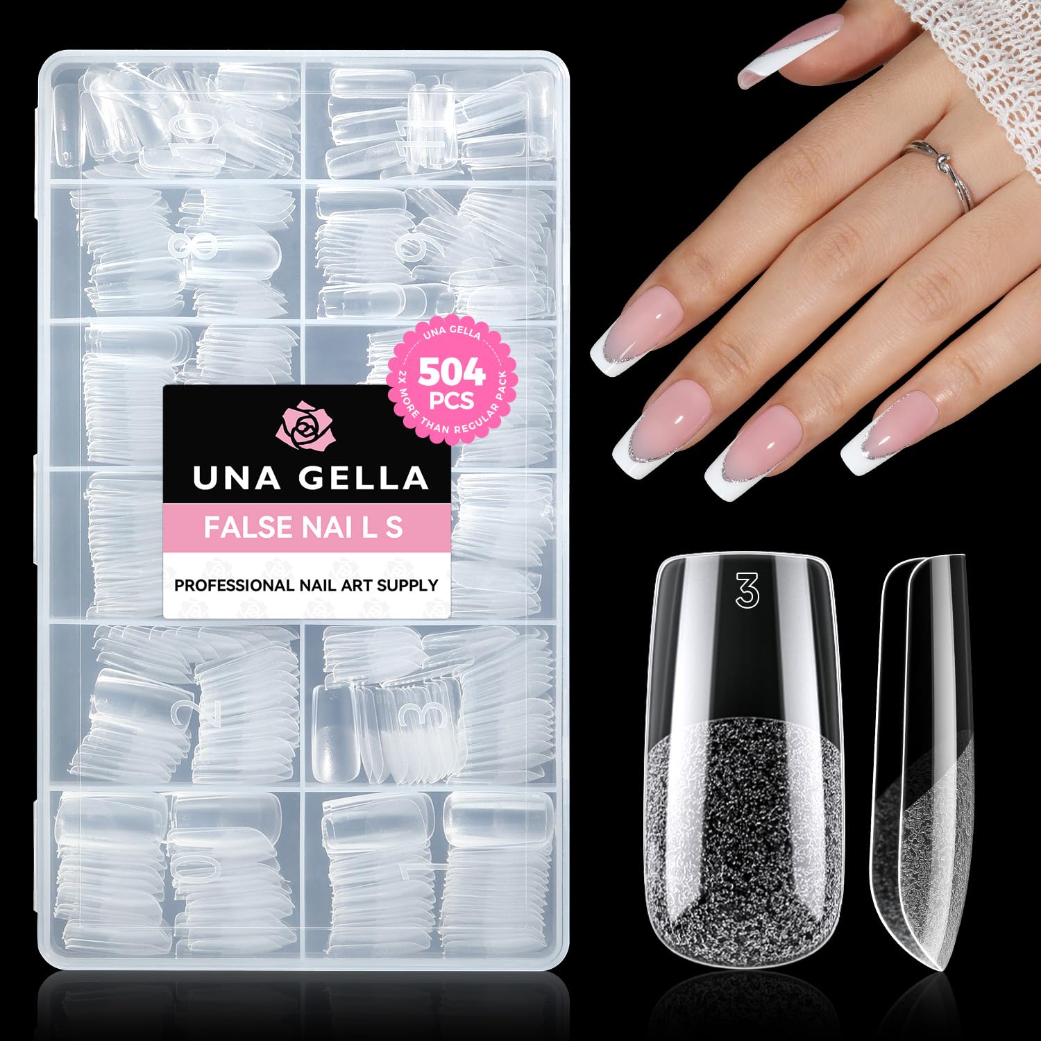 UNA GELLA Medium Square Tips für Gelnägel, 504 Stück 10 Größen, Soft Gel Press-On Nails, Vorgeformte Full-Cover Nagelspitzen, Acryl Nagelverlängerung für Nagelkunst & Home DIY