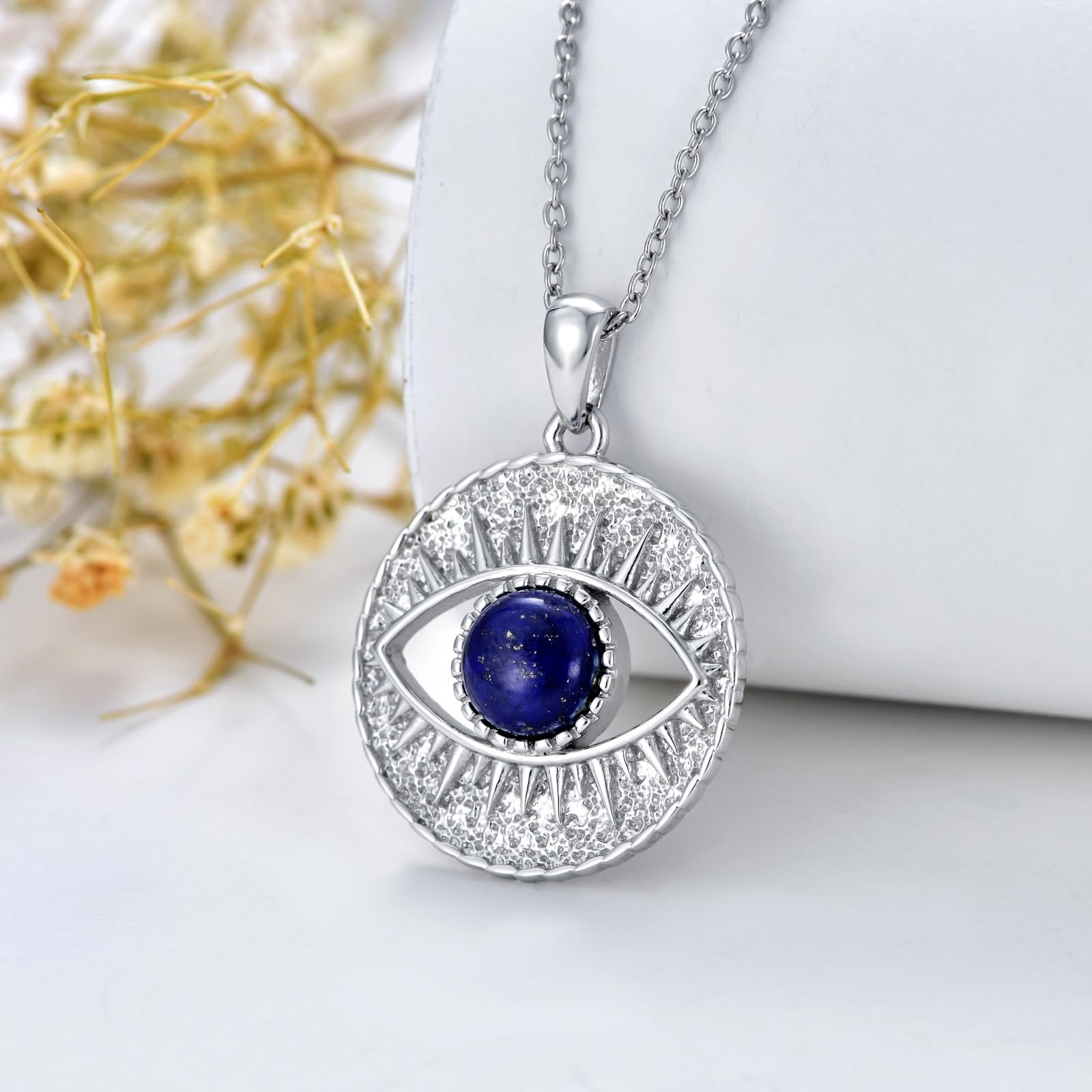 Collar de mal de ojo con colgante de Mal de Ojo de plata de ley 925 con lapislázuli azul natural, protección de piedras preciosas de la suerte, regalos para mujeres, Plata esterlina,