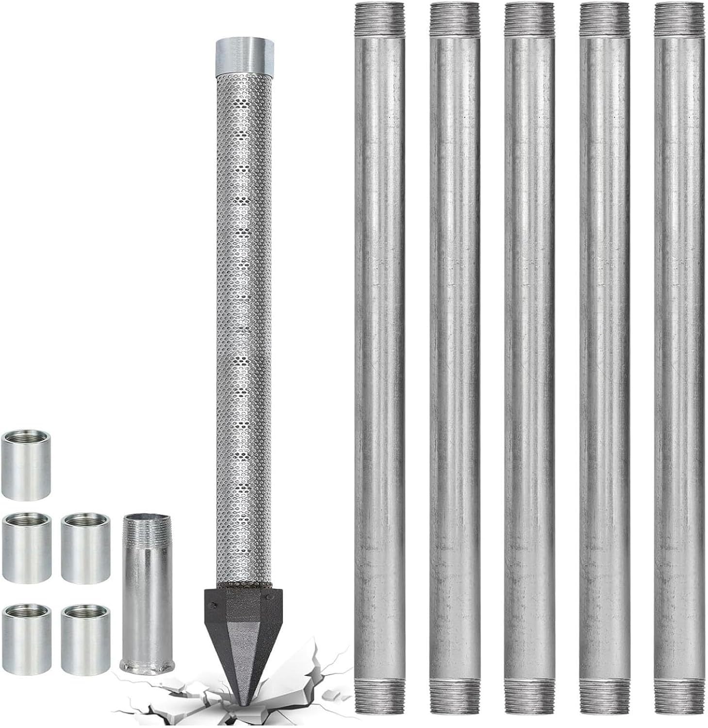 Kit punto guida pozzo, punto sabbia in acciaio inossidabile 1-1/4 pollici | Con setaccio 60 mesh, punti azionamento 36 pollici, for installazione pozzi sabbia e perforazione pozzi d'acqua.
