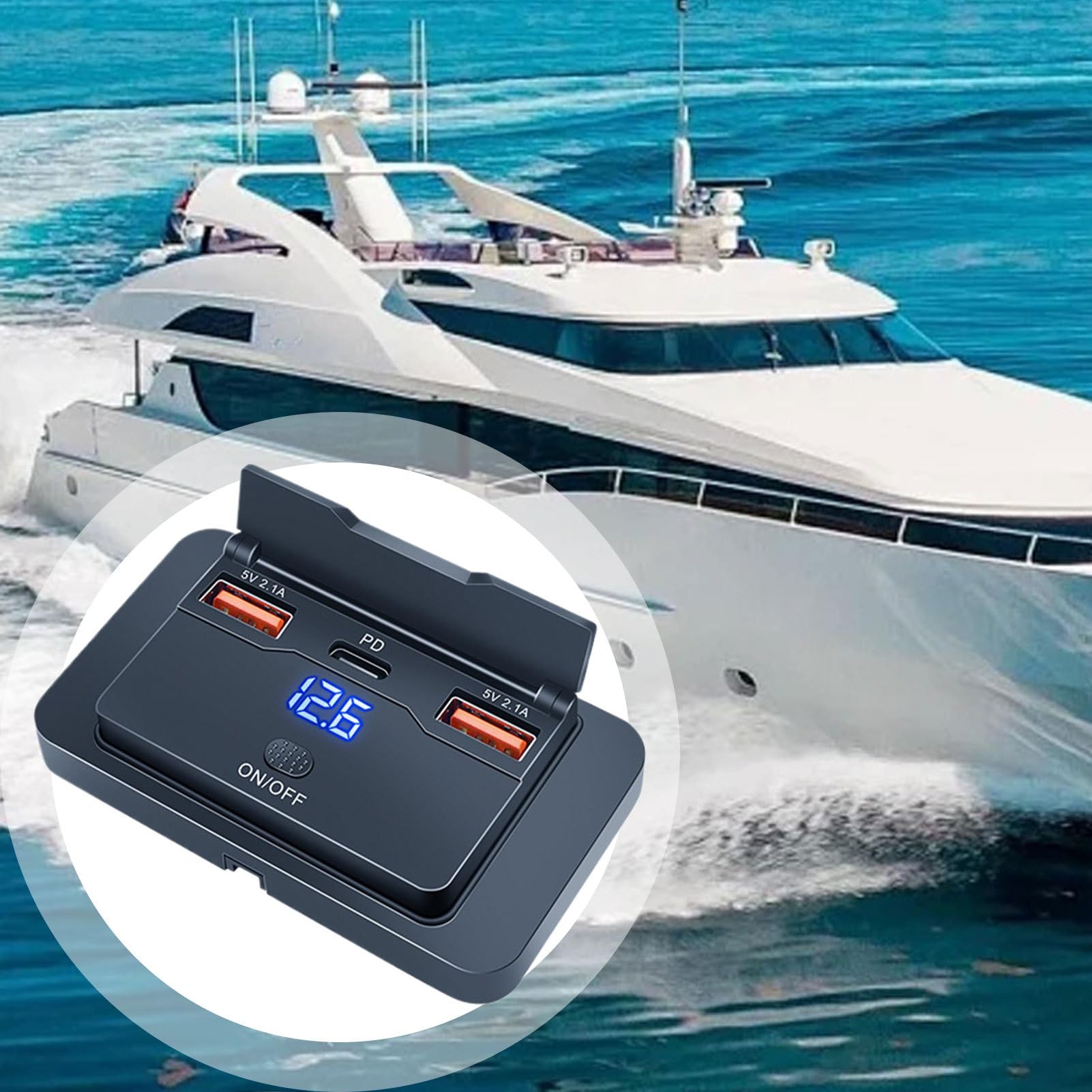 Wyjście USB RV, gniazdo ładowarki samochodowej 76 W, 3 porty USB Panel szybkie ładowanie, montaż spłukiwania bez wiercenia, do ciężarówek, łodzi, dysz, przyczep, pojazdów, RVs