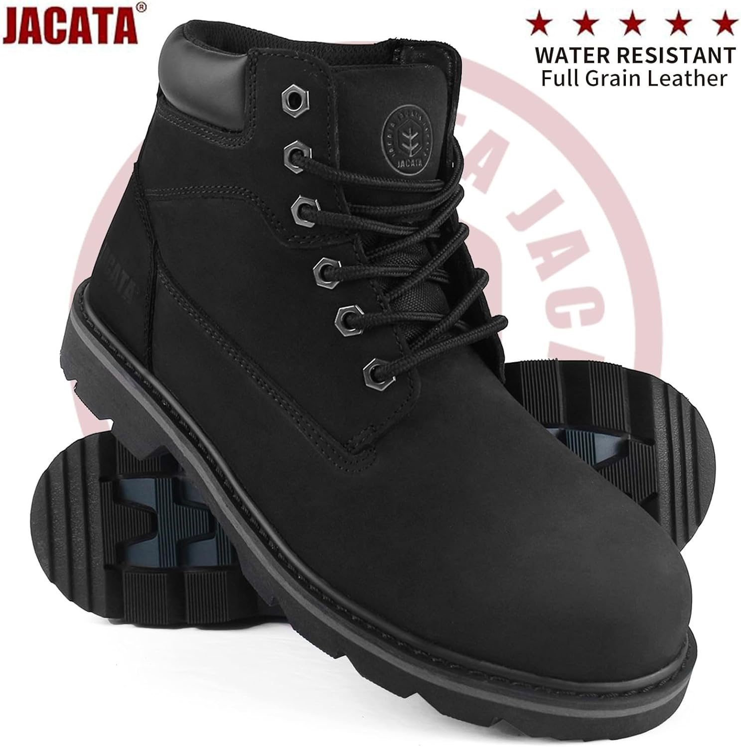 Jacata Steel Toe Work Boots For Men Water Resistant Leather Men's Safety Shoes 6" Non Slip Rubber Industrial Construction Boot - Image 5